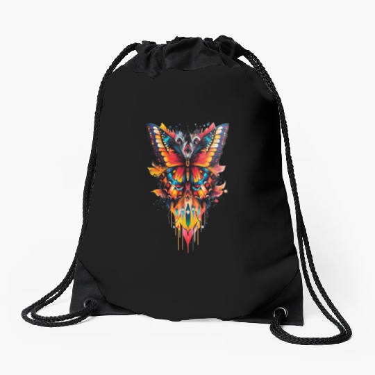 Fire Drip Butterfly – Psychedelic Tattoo Drawstring Bags