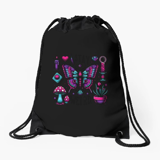 Halloween Stay Weird Drawstring Bags