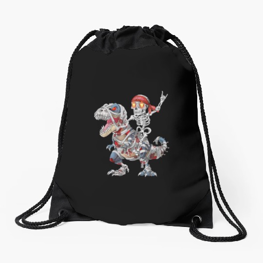 Rocker Skeleton Riding Mummy Dinosaur Halloween Drawstring Bags