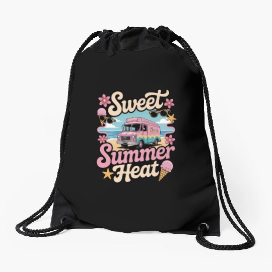 Sweet Summer Heat Ice Cream Truck Beach Fun Drawstring Bags