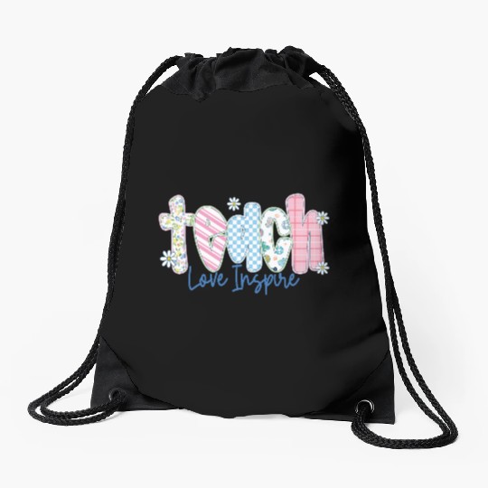 Preppy Teacher Teach Love Inspire Drawstring Bags
