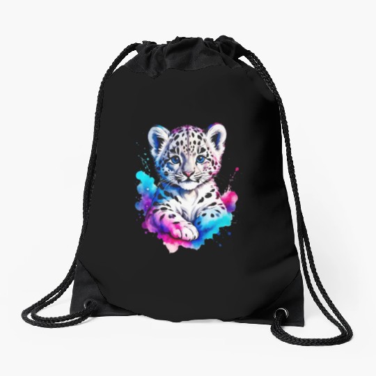 Color Splash Leopard Cub Drawstring Bags