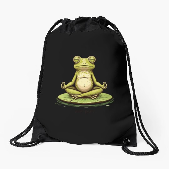 Funny Zen Frog Meditating on Lily Pad – Yoga Drawstring Bags