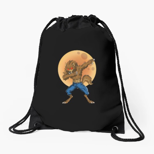 Dabbing Werewolf Retro Moon Halloween Monster Drawstring Bags
