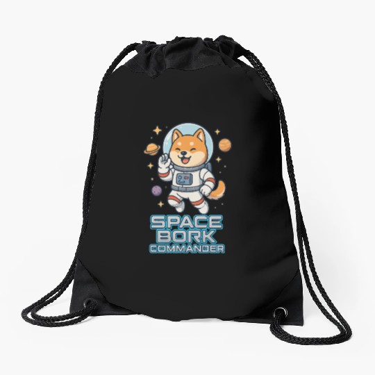 Space Bork Commander Cute Shiba Inu Astronaut F Drawstring Bags
