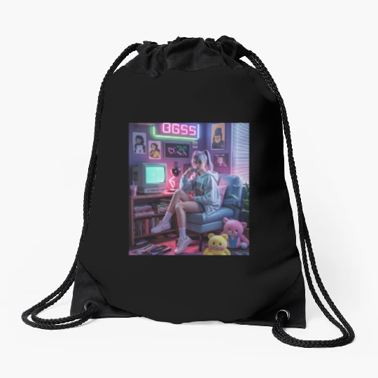 Y2K Gamer Girl Vibes – Retro Tech & Neon Room Aest Drawstring Bags