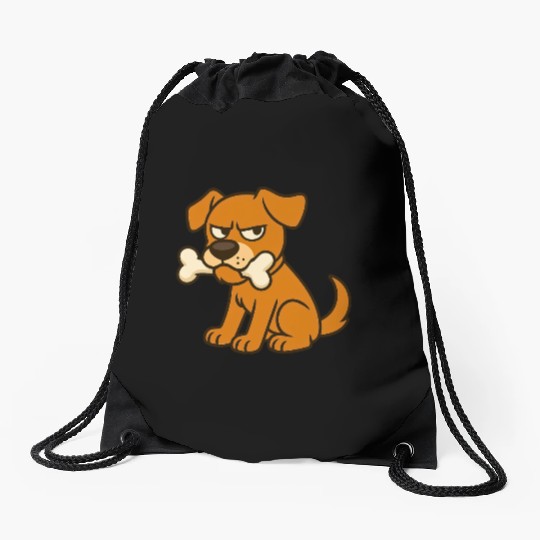 Grumpy Dog with Bone – Cute Cartoon Style Drawstring Bags