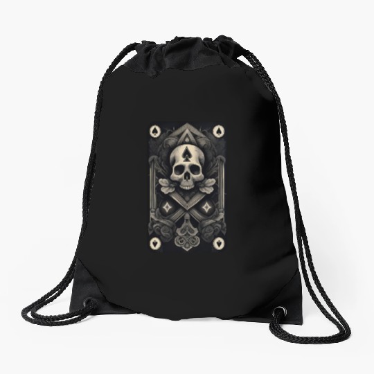 Ace of Spades Skull Design • Gothic Card Art Drawstring Bags