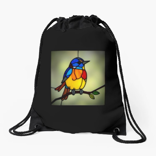 STAINED GLASS BIRD Drawstring Bags