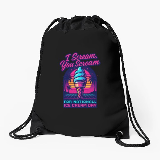 Scream, You Scream National Ice Cream Day Retro Drawstring Bags