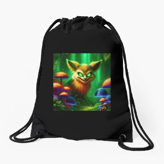 Demon Fox in Enchanted Forest – Fantasy Creature Drawstring Bags