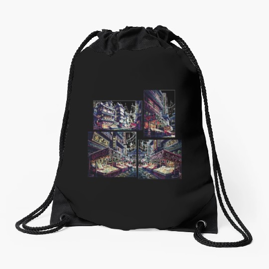 Where Tradition Meets Neons Twilight Drawstring Bags