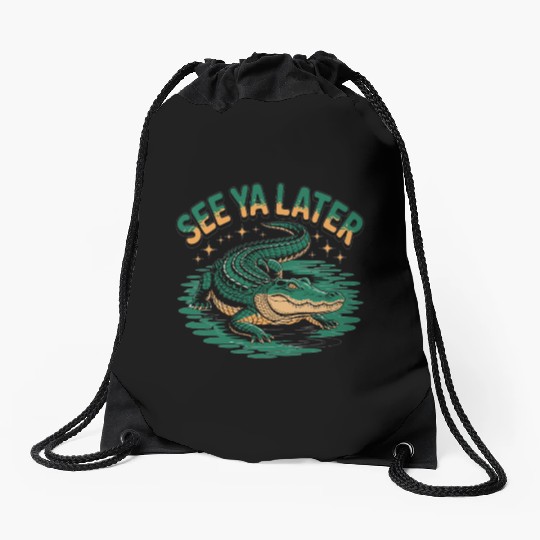 See Ya Later Alligator Retro Gator Joke Drawstring Bags
