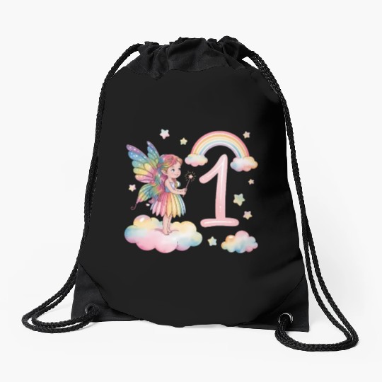 Magical Rainbow Fairy Elf 1st Birthday Girl Drawstring Bags