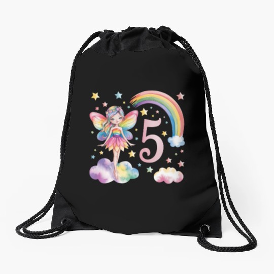 Magical Rainbow Fairy Elf 5th Birthday Girl Drawstring Bags