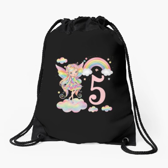 Magical Rainbow Fairy Elf 5th Birthday Girl Drawstring Bags