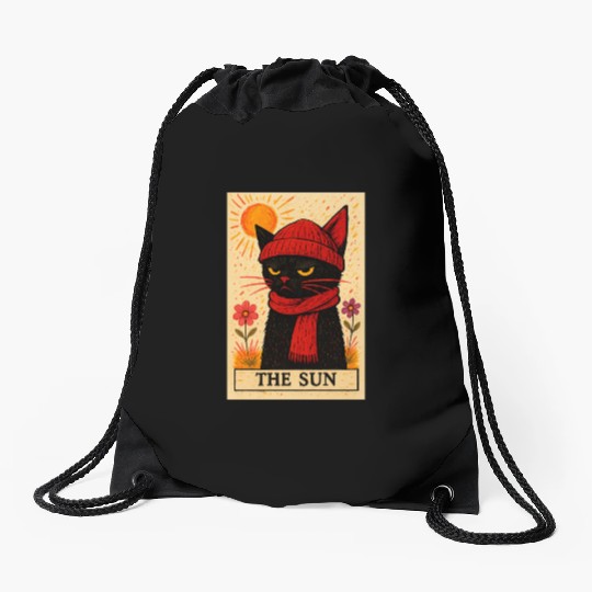 Grumpy Cat Tarot Card The Sun Drawstring Bags