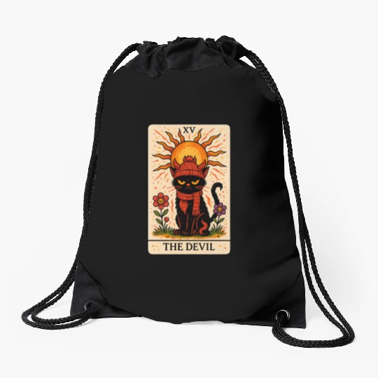 Devil Cat Tarot Card, Grumpy Cat Art, Mystical Drawstring Bags