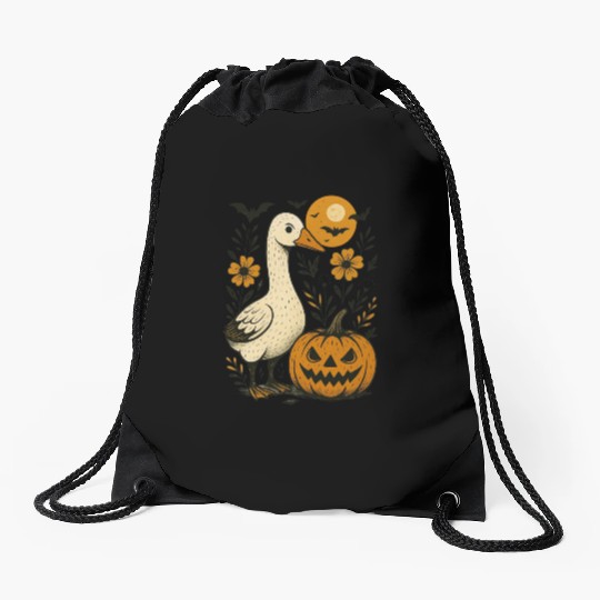 Goose Halloween Fall Silly Goose Boho Flower Drawstring Bags