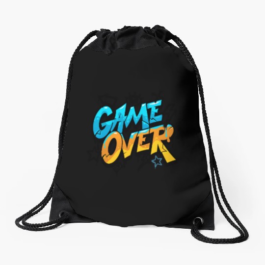 Blue and Yellow Graffiti Game Over Drawstring Bags 2025
