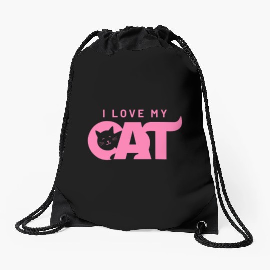 I Love My Cat – Cute Pink Cat Face Graphic Drawstring Bags