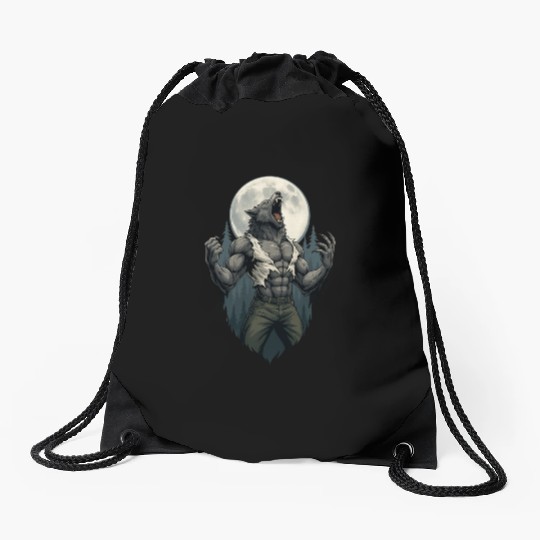 Howl of the Alpha – Werewolf Under the Moon Drawstring Bags