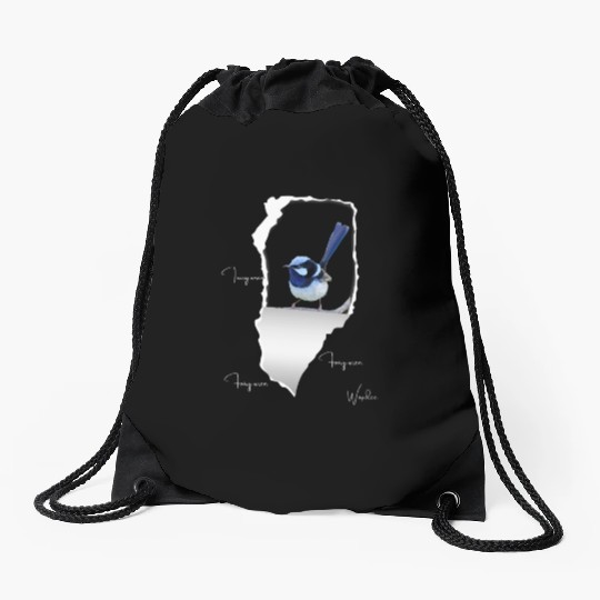Blue fairy wren  on Torn Paper Frame Drawstring Bags