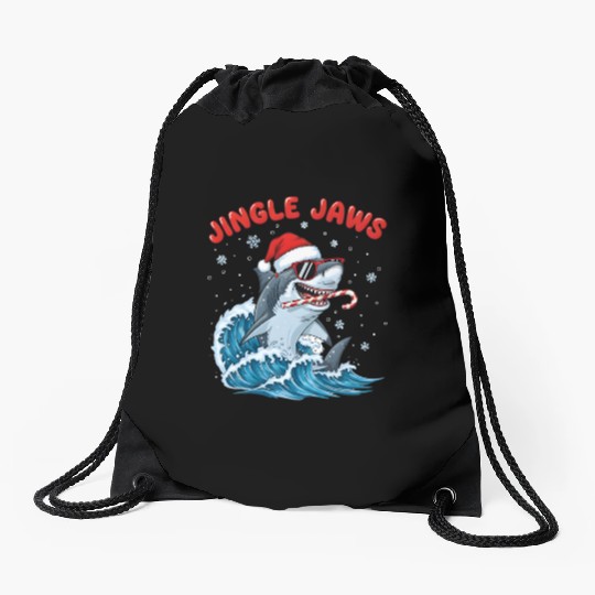 Jingle Jaws – Christmas Holiday with Bite Design Drawstring Bags