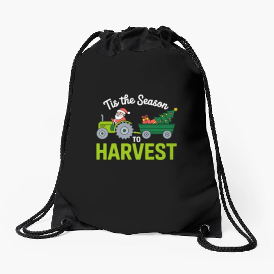 Tis The Season To Harvest Farm Tractor Christmas Drawstring Bags
