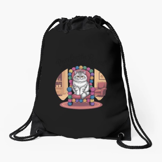 Purrfectly Royal – Ruler of the Living Room Drawstring Bags