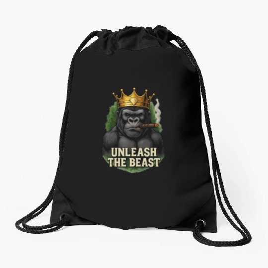 Alpha Gorilla King Smoking Crowned Ape Design Drawstring Bags