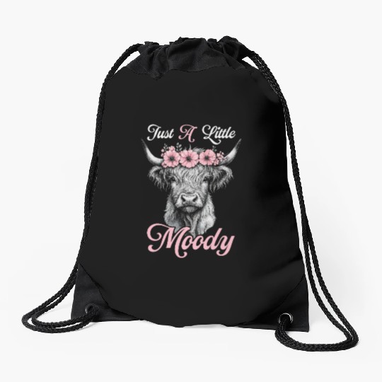 Highland Cow Just A Little Moody Funny Farm Farmer Drawstring Bags