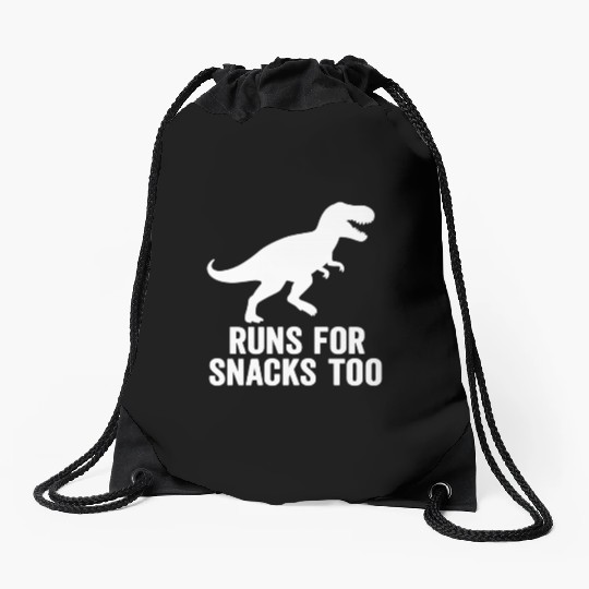 T rex runs for snacks too Drawstring Bags