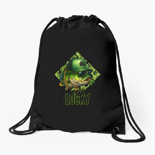 Reelin' Lucky Bass Fish Drawstring Bags