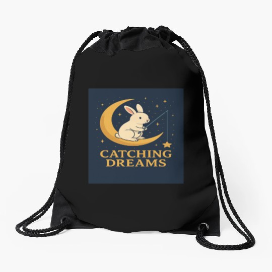 Charming Bunny Moon Dream Illustration Drawstring Bags