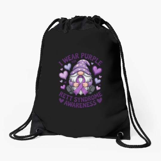 Purple Rett Syndrome Awareness Gnome Drawstring Bags