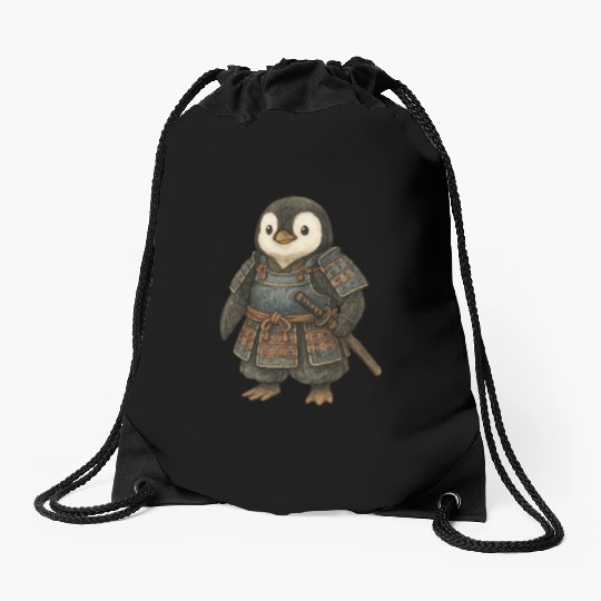 Historical samurai penguin with katana Japan cultu Drawstring Bags