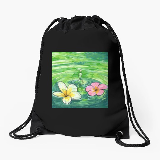 Serene Water Lilies Watercolor Design Drawstring Bags