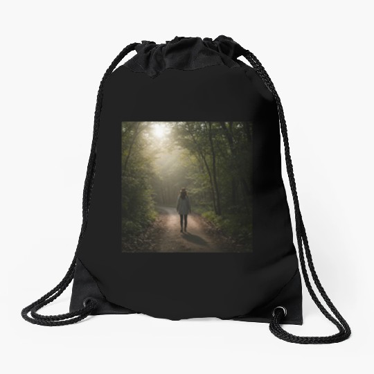 Enchanted Forest Path Illustration Drawstring Bags