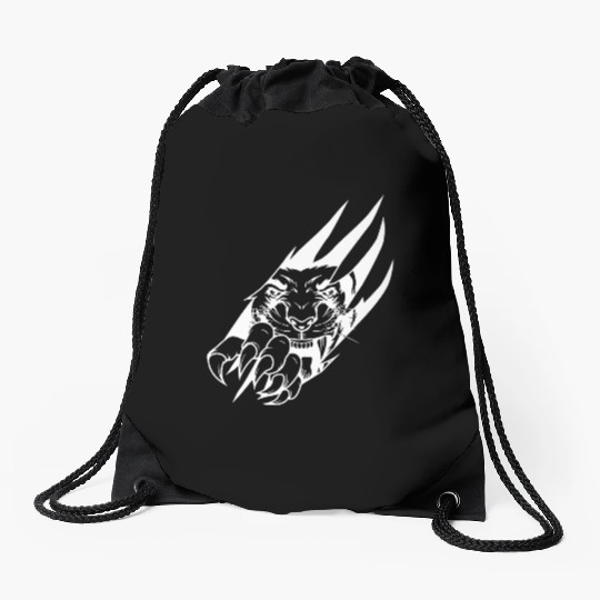 Panther Claw Rip White Outline Drawstring Bags