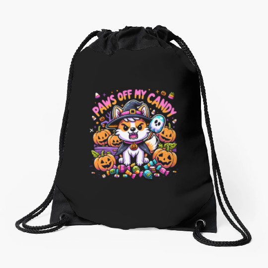 Halloween Welsh Corgi Witch Paws Off My Candy Drawstring Bags