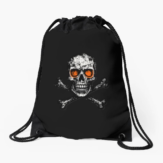 Grunge Skull Crossbones Orange Eyes Drawstring Bags