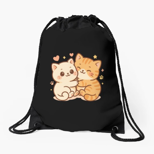 Cute Kittens Embracing Heartwarming Design Drawstring Bags