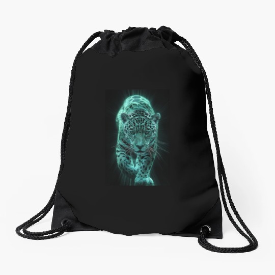 Neon Jaguar in Motion Drawstring Bags