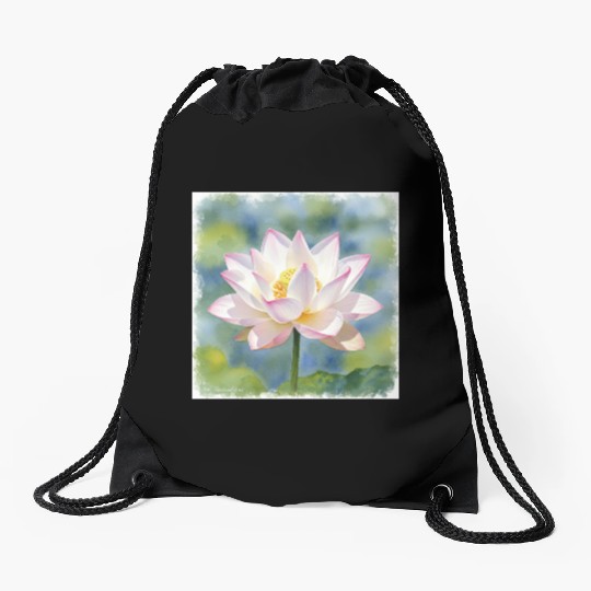 Serene Water Lily Floral Print Drawstring Bags