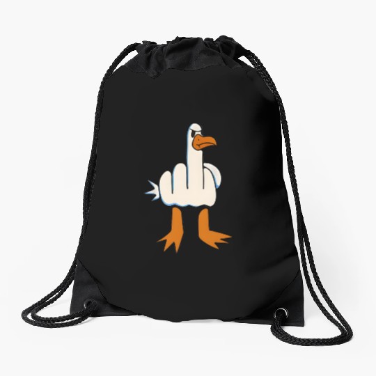 Whimsical Middle Finger Goose Illustration Drawstring Bags