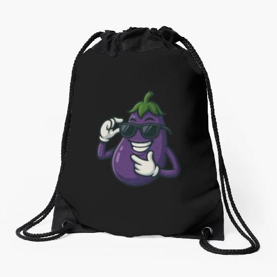 Cool eggplant vegetable design with sunglasses car Drawstring Bags