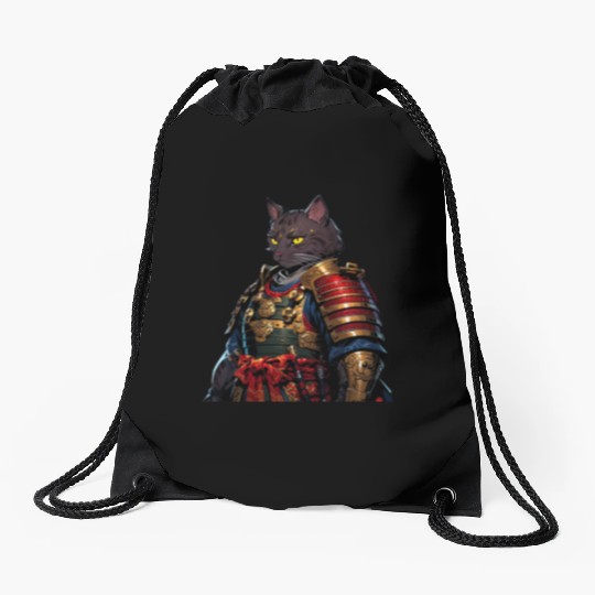 Warrior Cat in Armor Artwork Drawstring Bags