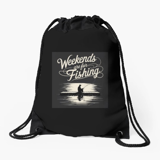 Weekend Fishing Silhouette Design Drawstring Bags