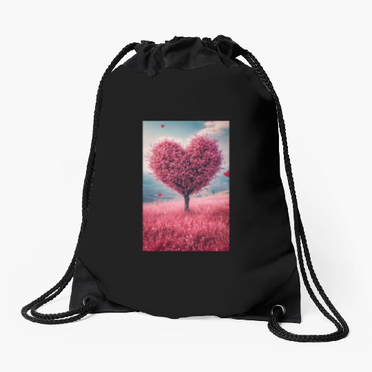 Romantic Heart Tree in Bloom Drawstring Bags